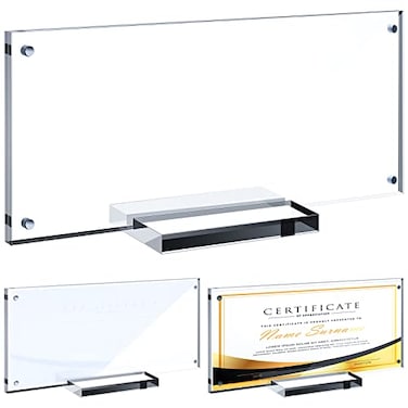 Chunful 2 Pack Acrylic Business License Frame for 4x9 Business Certificate Clear Cosmetology Esthetician License Holder Panoramic Photograph Picture Frame Desk Tabletop Display Frame