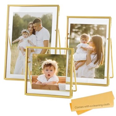 Jajamy Set of 3 Glass Pressed Flowers Frame Collection 4x4 4x6 5x7 Gold Metal Floating Standing Glass Picture Frames Tabletop Pressed Glass Artwork Frame Home Decor Photo Display