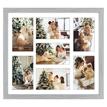 Golden State Art 137x157 Matted Grey Wood 7Opening for 4x6 Collage Picture Frame 1 Pack