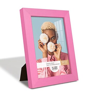 Renditions Gallery 5x7 inch Picture Frame Modern Style Wood Pattern and High Definition Glass Ready for Wall and Tabletop Photo Display Pink Frame