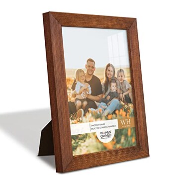Renditions Gallery 6x8 inch Picture Frame Modern Style Wood Pattern and High Definition Glass Ready for Wall and Tabletop Photo Display Walnut Frame