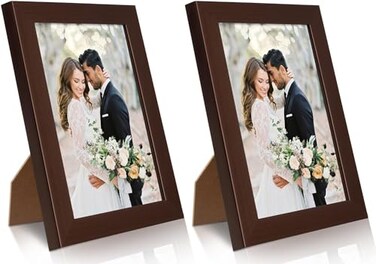 PECULA 2 Pack 4x6 Brown Picture Frame for Wall and Tabletop Display Photo Picture Frame with Clear Display