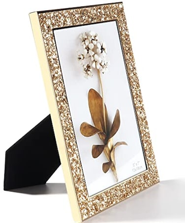 Kersiki Picture Photo Frames Gold Frame Fits 5 by 7 Inch PictureMetal Picture Frames Glitter Photo Display for Desk or WallTabletop Counterspace Shelf 5 x 7 inch Gold