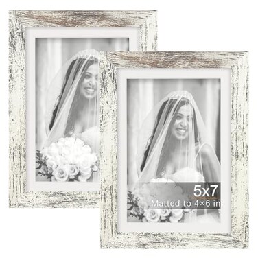 TOFOREVO Picture Frames 5x7 Set of 2 Distressed White Wood Grain Photo Frame for Gallery Wall Mounting or Tabletop Display