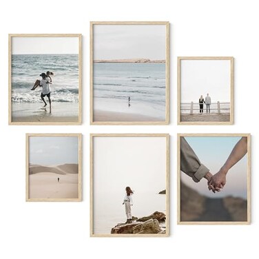 HAUS AND HUES Natural Wood Picture Frames Set of 6 Frame Sets for Wall Collage Gallery Wall Frame Set Assorted Picture Frame Sets for Wall Collage Two 8x10 Two 11x14 Two 12x16 Beige Frame
