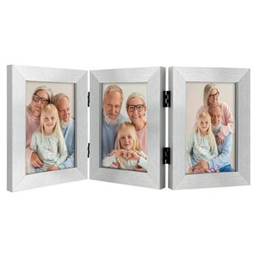 Frametory 4x6 Triple Picture Frames 3 Photo Frames Collage Real Glass Engineered Wood Triple Folding Frame Tabletop Vertical Display Silver 1 Pack