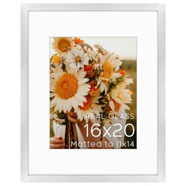 Golden State Art 16x20 Picture Frame with Mat for 11x14 High Definition Glass Wall Mounting Horizontal Vertical Display Silver 1 Pack