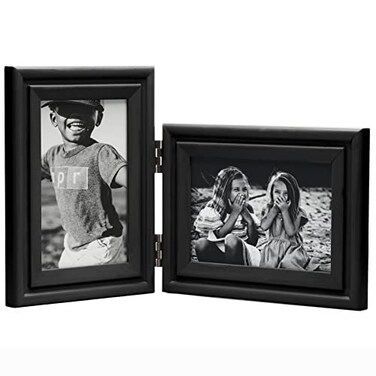 WISADD Vertical Horizontal 4X6 Picture Frames Double Hinged Wood Folding Photo Frames with Real Glass Front Fit for Desktop or Tabletop Black XHEIV46H64