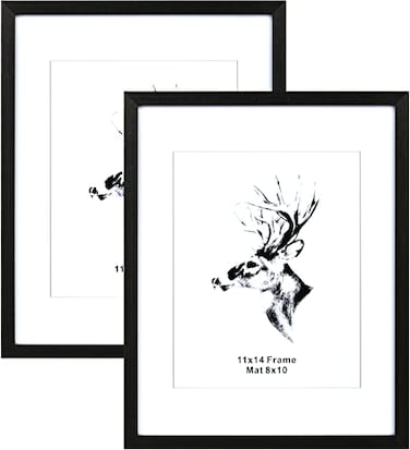 Yaetm Black Wood 11x14 Picture Frame with Mat for 8x10 Set of 2 Solid Wood Photo Frames with Tempered Glass 11 x 14 Frames for Wall Mounting 2 pack Black