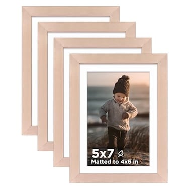 KINLINK 5x7 Picture Frame Rose Gold Set of 4 Wooden Photo Frames Matted 4x6 with Plexiglass for 4x6 with Mat or 5x7 without Mat for Table and Wall Display