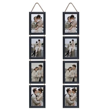 Lavezee 4x6 Black Hanging Collage Picture Frames Set of 2 8 Opening Vertical Frame Made to Display 4 by 6 Inch Photo for Wall Decor
