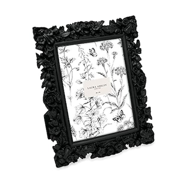 Laura Ashley 5x7 Black Floral Textured HandCrafted Resin Picture Frame with Easel for Tabletop Wall Display Decorative Floral Design Home Dcor Photo Gallery Art More 5x7 Black