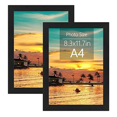 Frametory A4 Frame with Plexiglass 83x117 inch Black Poster Frame Gallery Wall Frame Horizontal and Vertical Wall Mounting Hardware A4 2Pack