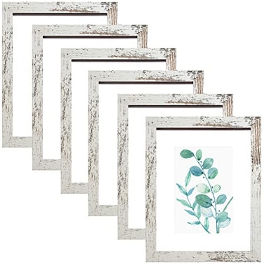 SESEAT 8x10 Picture Frame Distressed White Set of 6 Display Pictures 5x7 With mat or 8x10 Without Mat