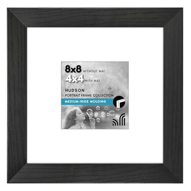 Americanflat 8x8 Poster Frame Black Engineered Wood with ShatterResistant Glass Matted to 4x4 Photo Size Hudson Collection Wide Picture Frame for Wall Display Black