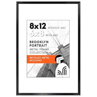 Americanflat 8x12 Metal Picture Frame with Tempered Glass Use as 6x8 Frame with Mat or Display 8x12 Photo Without Mat Brooklyn Collection Picture Frames for Tabletop or Wall Black