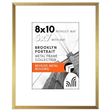 Americanflat 8x10 Metal Picture Frame with Tempered Glass Use as 5x7 Frame with Mat or Display 8x10 Photo Without Mat Brooklyn Collection Picture Frames for Tabletop or Wall Gold