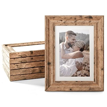 TWING 4x6 Picture Frames Set of 6 Rustic Farmhouse Picture Frame 3x5 with Mat or 4x6 Without Mat Tabletop Display and Wall Mounting Home Decorative collage picture Photo Frames Wood BrownWalnut