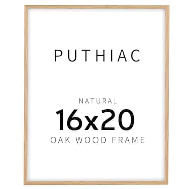 puthiac 16x20 Solid Oak Wood Picture Frame Fits 12x16 with Mat or 16x20 Without Mat Wall Display Only Vertical or Horizontal Plexi Front 1 Pack Natural Oak