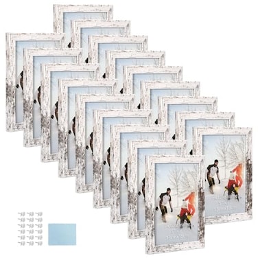 PHAREGE 5x7 Picture Frame Bulk Distressed White Set of 18 MDF Wood Grain Frame for Display 5 by 7 Family Wedding Photos on Tabletop or Wall