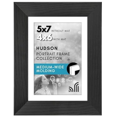 Americanflat 5x7 Poster Frame Black Engineered Wood with ShatterResistant Glass Matted to 4x6 Photo Size Hudson Collection Wide Picture Frame for Wall Display Black