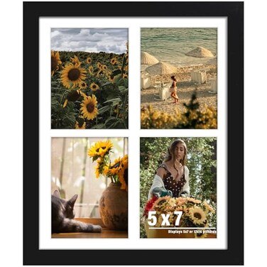 DUENPY 12x16 Picture Frame 5x7 Collage Picture Frame Displays Four 5x7 inch Photos or 12x16 Without Mat for Available Horizontal Wall Mounting Display and Vertical Black