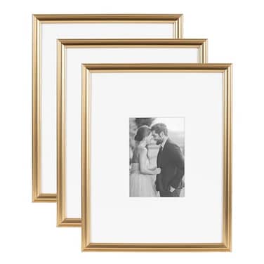 Kate and Laurel Adlynn Rectangle Picture Frame Set of 3 11 x 14 matted to 5 x 7 Gold Modern Glam ThreePiece Frame Set for Gallery Wall Frame Set in Living Room Wall Decor