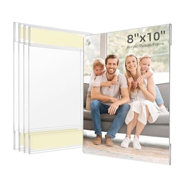 Wbtran 8x10 Acrylic Picture Frame Clear Frameless Photo Frame for Wall Mount No Drilling Picture Frames with Tape Pack of 5 Floating Hanging Picture Frames for Home School Office