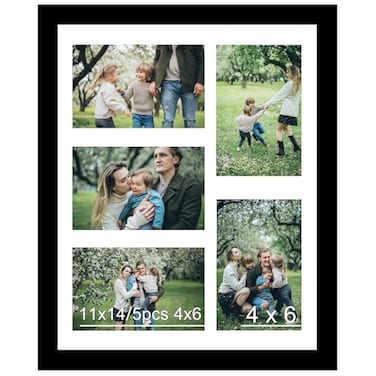 JCJMY 4x6 Collage Picture Frame Display 5 Pcs 4x6 Photos with Mat or 11x14 Picture without Mat Five Opening 4x6 Collage Frame for Wall Hanging Lightweight 4 x 6 Multi Pictures Frame Black