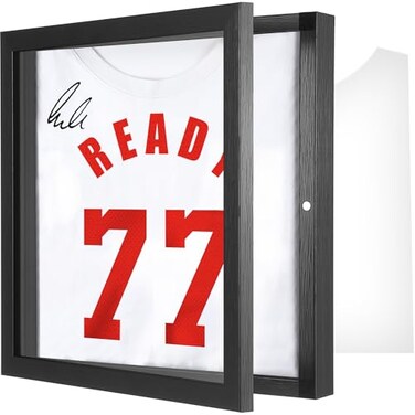 Dunkive 1 Pack T Shirt Display Frame 113 X 113 Black Imitation Wood T Shirt Frame with 98 UV Protection Acrylic 1 Depth of Usable Space Shadow Box Display Case for Shirts Jerseys Memorabilia