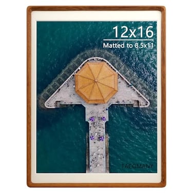 Tacomany Handcrafted Natural Wood Picture Frame with Mat for Wall and Tabletop display Teak 12x16 matted to 85x11