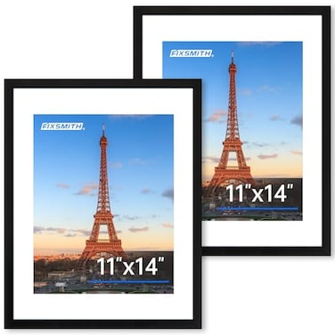 FIXSMITH 11x14 Picture Frame 2 Pack Photo Frame with HD Plexiglass Display Pictures 8x10 with Mat or 11x14 Without Mat Black Picture Frames Collage Wall Decor Gallary Wall Frame
