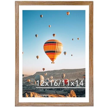 JCJMY 12x16 Picture Frame Rustic Brown with 11x14 Mat Display Photo 11x14 with Mat or 12 x 16 Without Mat Wall Hanging Large Frame with Plexiglass Rustic Brown
