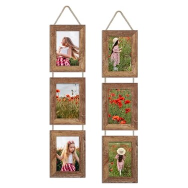 ccdcc 4x6 Collage Picture Frames Set of 2 Rustic Wooden Real Glass Vertical Hanging 3 Opening 4 by 6 Photo Frame Rustic Brown