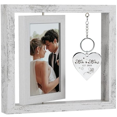 Fooyekep Wedding Gifts for Couples 20254x6 Rustic Wedding FrameRotating Floating Mr and Mrs Picture FrameCool Bridal Shower Gifts for Bride to BeEngagement Gift for Couples Newlyweds
