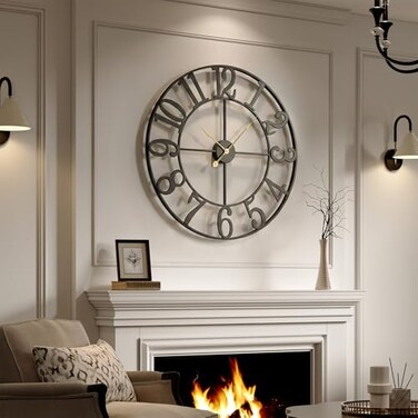 Cuspin Large Wall Clock for Living Room Decor 30 Inch Wall Clock BatteryOperated Silent Non Ticking Modern Black Decorative Metal Clock with Arabic Numerals