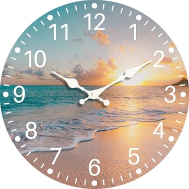 EZXZZ Sea Beach Blue Sky Sand 8 Inch Small Wooden Wall Clock Silent NonTicking Battery Operated Decorative Clock for Kitchen Home Bedroom and Office