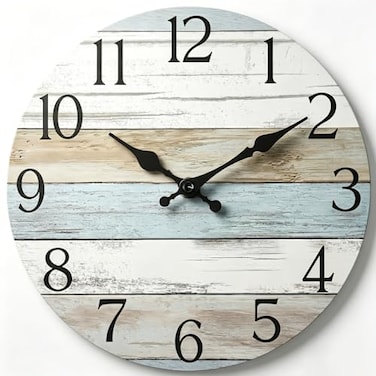 HYLANDA Wall Clock Silent Non Ticking Wall Clocks Battery Operated Rustic Wooden Clocks Decorative for Kitchen Bathroom Bedroom Living Room 8 Inch