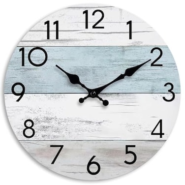 KECYET Wall Clock Silent NonTicking Wooden Clocks Battery Operated 8 Inch Small Country Retro Rustic and Beach Style Decorative for Kitchen Home Bathroom Bedroom Blue