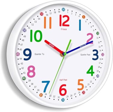 Lantoo Silent Kids Wall Clock NonTicking BatteryPowered Ideal for Teaching Time and Stylish Dcor in Any Room 8 Inch