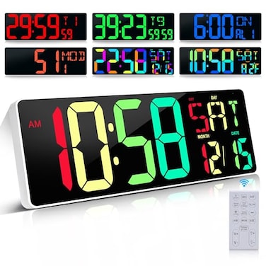 CYMHCHL Large Digital Wall Clock Large Display 172 Big Digital Timer with 9 Groups Timer Remote Control for Gym Classroom 10 Colors Available for LED Wall Clock with Temperature Date Week DST Dynamic