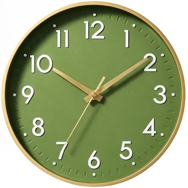 Mosewa Wall Clock 8 Inch Battery Operated Silent NonTicking Modern Analog Clock Decorative for Kitchen Bedroom OfficeOlive Green and Gold