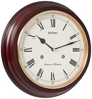 SEIKO QXH202BLH Alder Wood Wall Clock with Dual Quarter Hour Chimes Brown 12 Inch