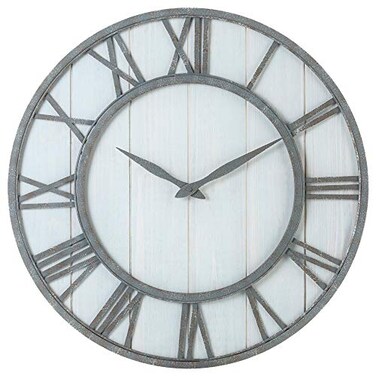 Oldtown Clocks Oldtown Farmhouse Metal Solid Wood Noiseless Wall Clock Whitewash 24inch