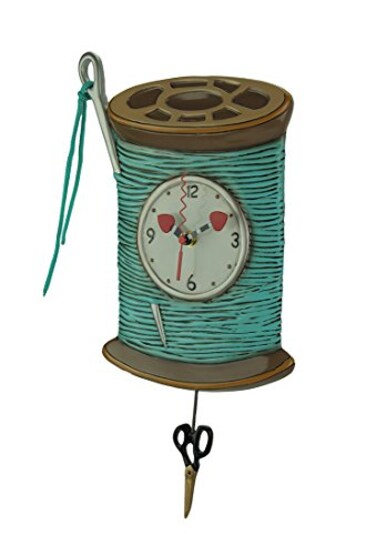 Allen Designs Needle Thread Whimsical Sewing Pendulum Wall Clock