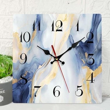 ArtSocket Blue Golden Marble Wooden Wall Clock Silent NonTicking Gold Geometric Abstract Square Wall Clocks Decor for Home Kitchen Living Room Office Battery Operated12 Inch