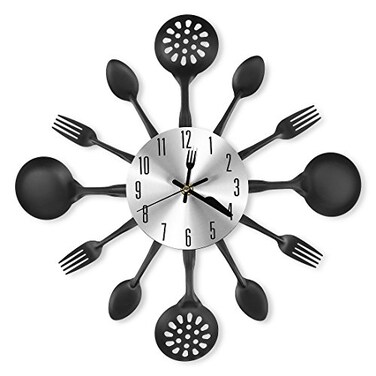 CIGERA 14 Inch Cutlery Kitchen Wall Clocks with Fork and Spoon Dial Silent Clock Movement and Battery Operated Great Wall Decor and Nice Housewarming Gifts