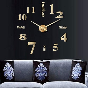 CUGBO DIY Wall Clock Modern Large 3D Frameless Wall Clock Mirror Stickers Decor Home Office Living Room Bedroom Coffee Hall Bar Wall DecorationGold