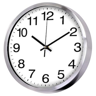 SIN&MI SINMI Wall Clock Metal Frame Glass Cover NonTicking Number Quartz Wall Clock 12inch Modern Quartz Design Decorative IndoorKitchen Silver