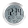 MARATHON 8Inch Round Digital Wall Clock Stainless Steel Large EasytoRead Display AMPM or 24Hour Time Eight Time Zones Indoor Temperature Date